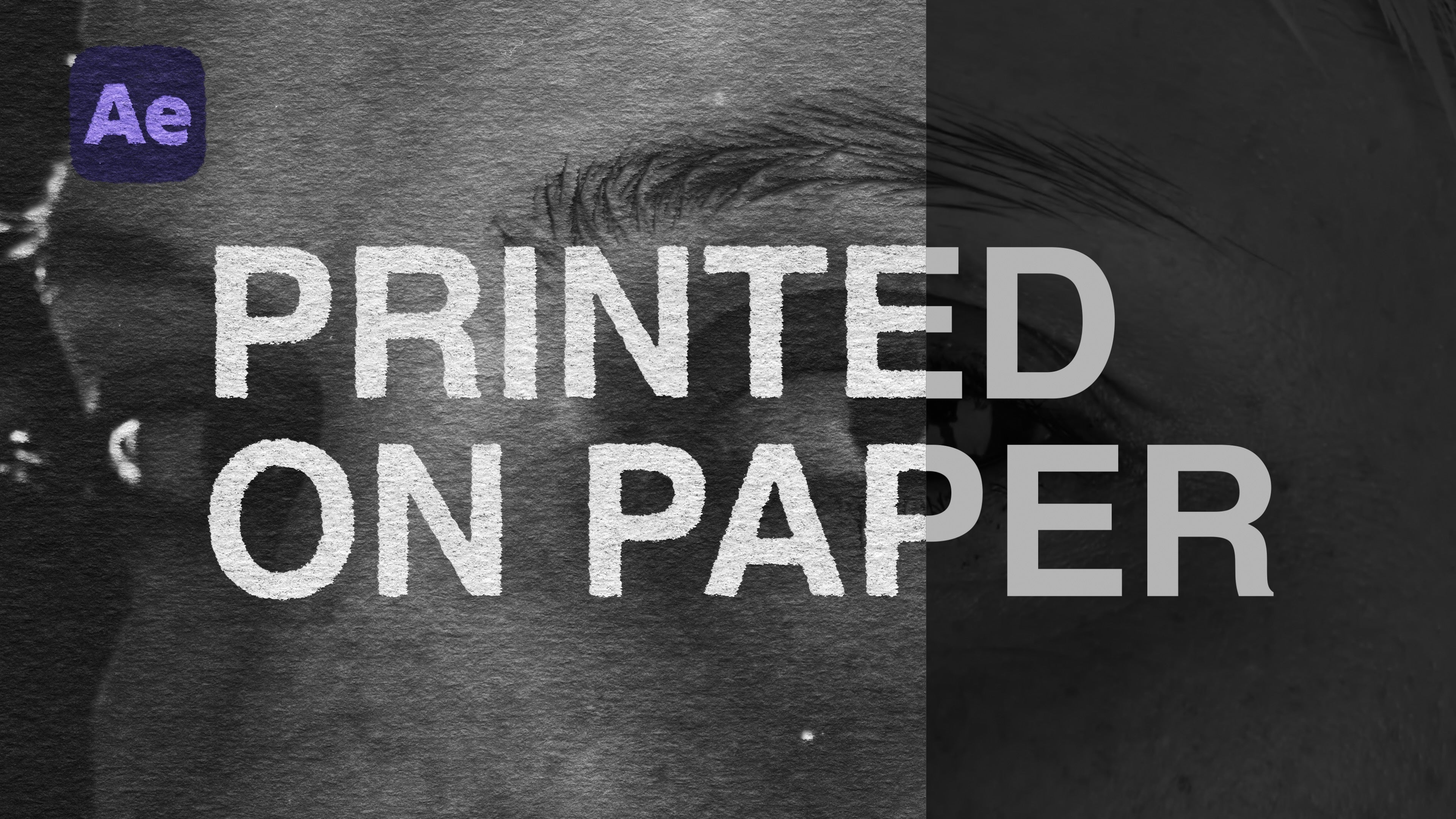 Split frame showing footage with and without the animated paper texture, with the words Printed on Paper across it
