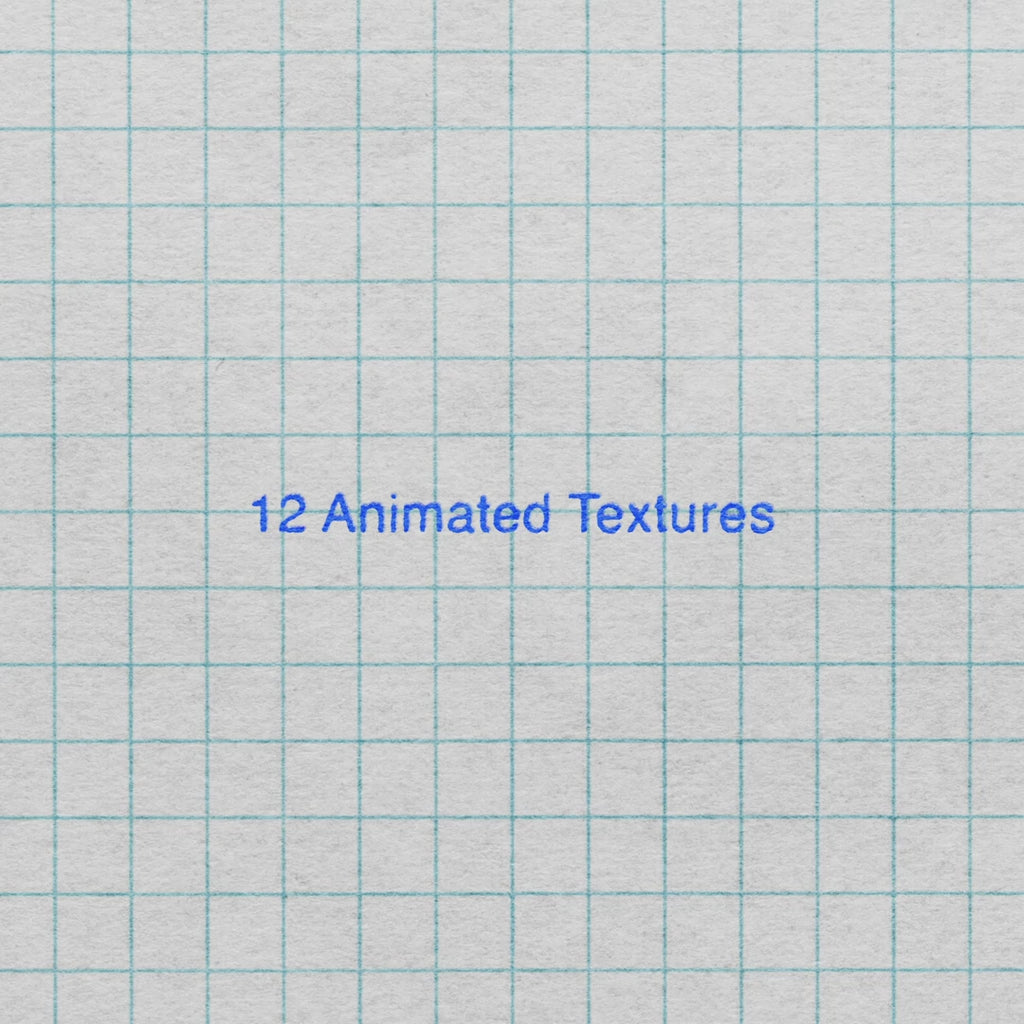 Looping video cycling through the 12 animated grid paper textures, with '12 Animated Textures' printed in blue ink