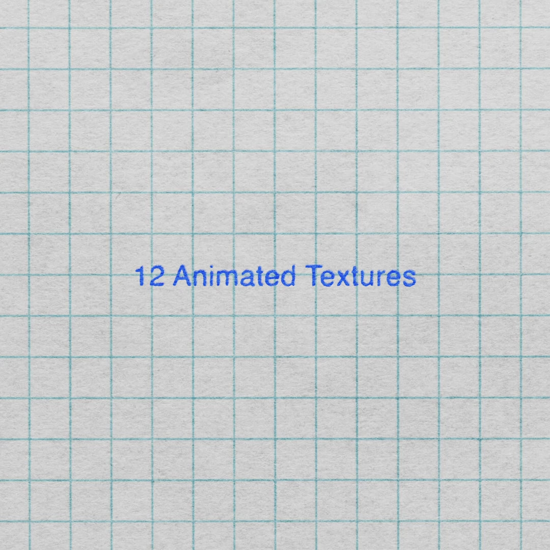 Looping video cycling through the 12 animated grid paper textures, with '12 Animated Textures' printed in blue ink